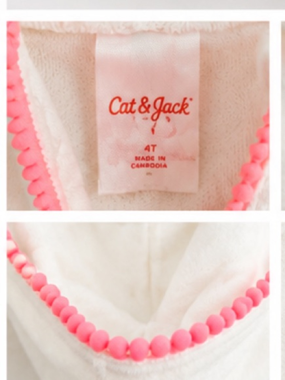 Cat & Jack Cream Terry Hoodie with Pink Pom Trim - Picture 2 of 3